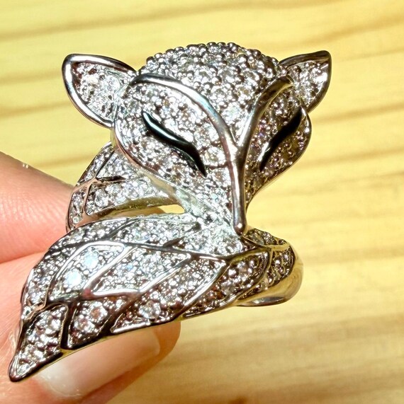 Silver Tone Fox Wrap Statement Ring Size 10.5 Pav… - image 9