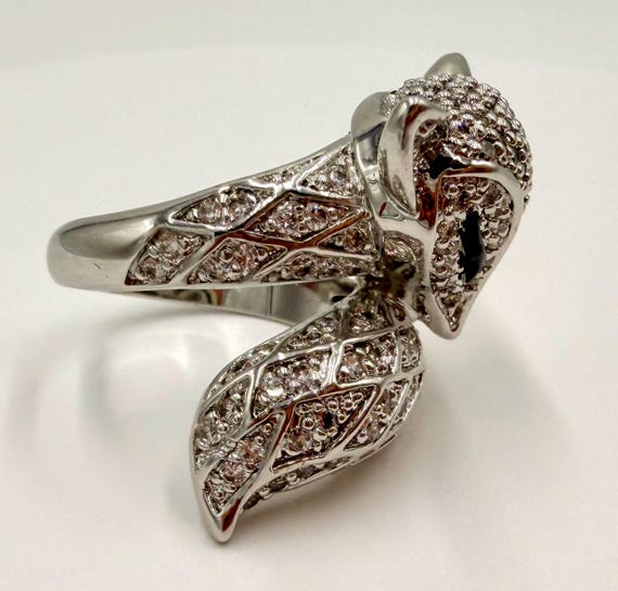 Silver Tone Fox Wrap Statement Ring Size 10.5 Pav… - image 11