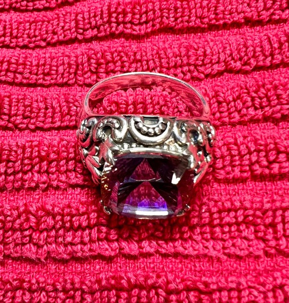 Sterling Silver Statement Ring with Purple Cushio… - image 5