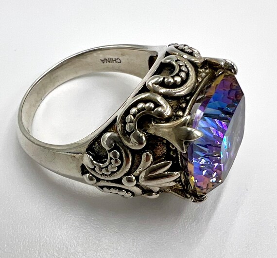 Sterling Silver Statement Ring with Purple Cushio… - image 2