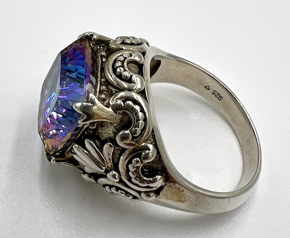 Sterling Silver Statement Ring with Purple Cushio… - image 1