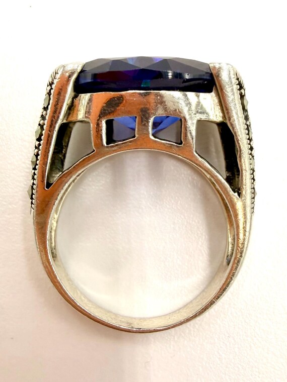 Large Blue Stone Statement Ring | 925 Sterling Si… - image 5