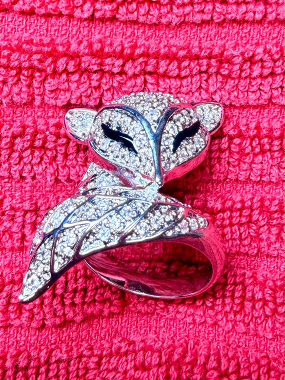 Silver Tone Fox Wrap Statement Ring Size 10.5 Pav… - image 10