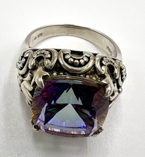 Sterling Silver Statement Ring with Purple Cushio… - image 3
