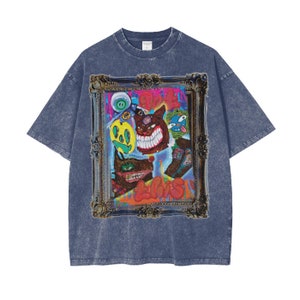 JMOND0Z WRLD Maximalist Vintage Stone-Washed T-Shirt | Colorful Pop Art, Collage-Inspired, Art Deco | BLUE DENIM frame