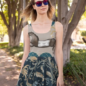 Floral Horse Skater Dress: Polyester Spandex Blend