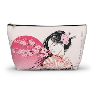 Cherry Blossom Accessory Pouch, Elegant Makeup Bag, Japanese Art Pouch, Gift for Her, Travel Organizing Case, Floral Zipper Bag