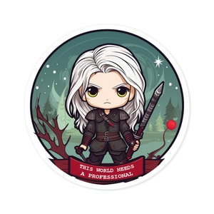 The Witcher Vinyl Sticker: Chibi Geralt, Water Resistant