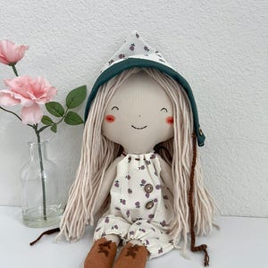 Handmade  Doll  14” Fabric Rag Doll – One of a Kind Gift for Girls or Collectors – Cute soft Toy. Personalised Doll, Unique Birthday Present
