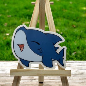 Happy Chibi Shark Clear Sticker - Fun Decal for your Laptop Phone or Notebook - Cutecore Kawaii Hand Drawn Ocean Sea Stylized Cartoony Cute
