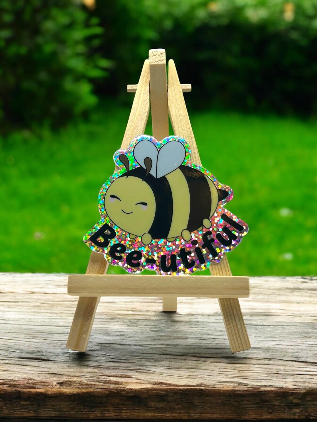 Adorable Chibi Bee-utiful Bee Glitter Sticker - Cute Kawaii Decal for ...