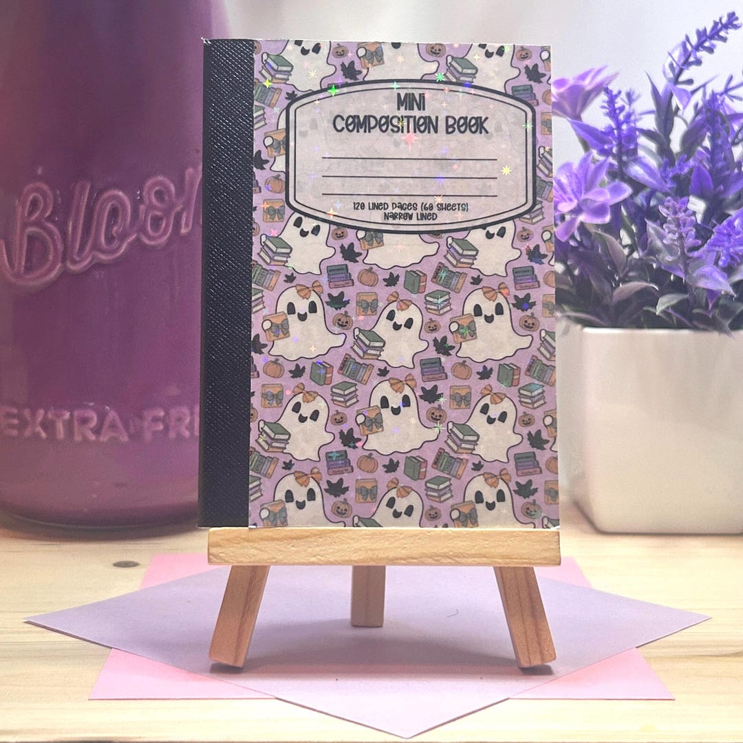 Mini Bookish Chibi Ghost Notebook: Purple Glitter Laminated Cover With ...