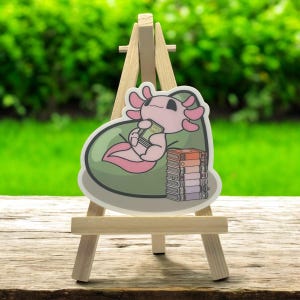 Pastel Bookworm Chibi Axolotl Sticker - Adorable Hand Drawn Decal for Book Lovers Bookish Cutecore Kawaii Readers Laptop Phone Notebook Cute