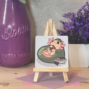 Bookish Chibi Axolotl 3” Square Vinyl Sticker