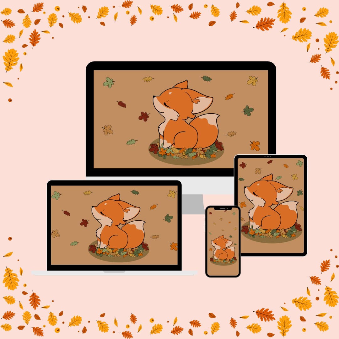 Chibi Fox Fall Wallpaper – Autumn Leaves Digital Download - Etsy