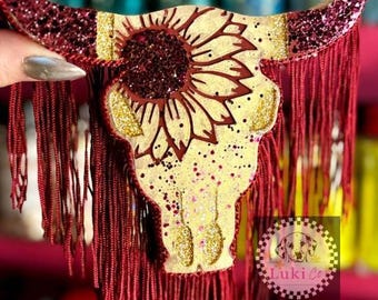 Red Bull Skull With Fringe Freshie | Handmade Car Accessory | Gift