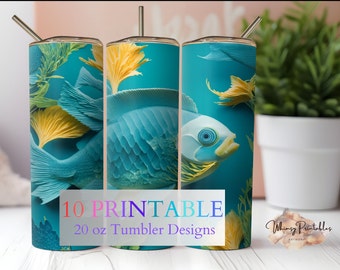 Watercolor Fish Tumbler Sublimation Design: 20 oz Skinny Tumbler Wrap (Digital Download)