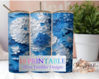 Blue Floral 20oz Tumbler Sublimation Design (Digital Download)
