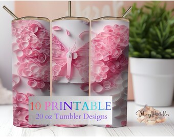 Watercolor 3D Butterfly 20oz Tumbler Sublimation Design (Digital Download)