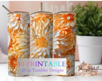 Watercolor Flower Tumbler Sublimation Design: Orange Pastel, 20oz Skinny Tumbler (Digital Download)