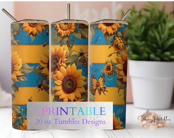 Sunflower Butterfly Bees Tumbler Sublimation Design (Digital Download)