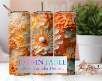 Watercolor Orange Flower 20oz Tumbler Sublimation Design (Digital Download)