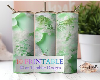 Butterfly Tumbler Sublimation Design: Green Watercolor Wrap (Digital Download)