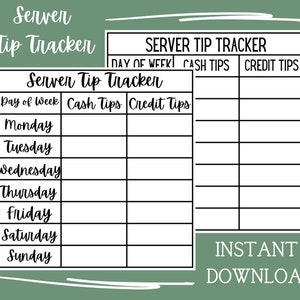 Server Weekly Tip Tracker Perfect voor serveerster en ober van alle soorten restaurants Digitale download en afdrukbare PDF