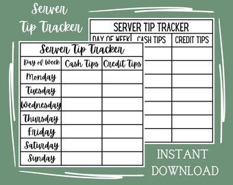Server Weekly Tip Tracker: Printable PDF (Digital Download)