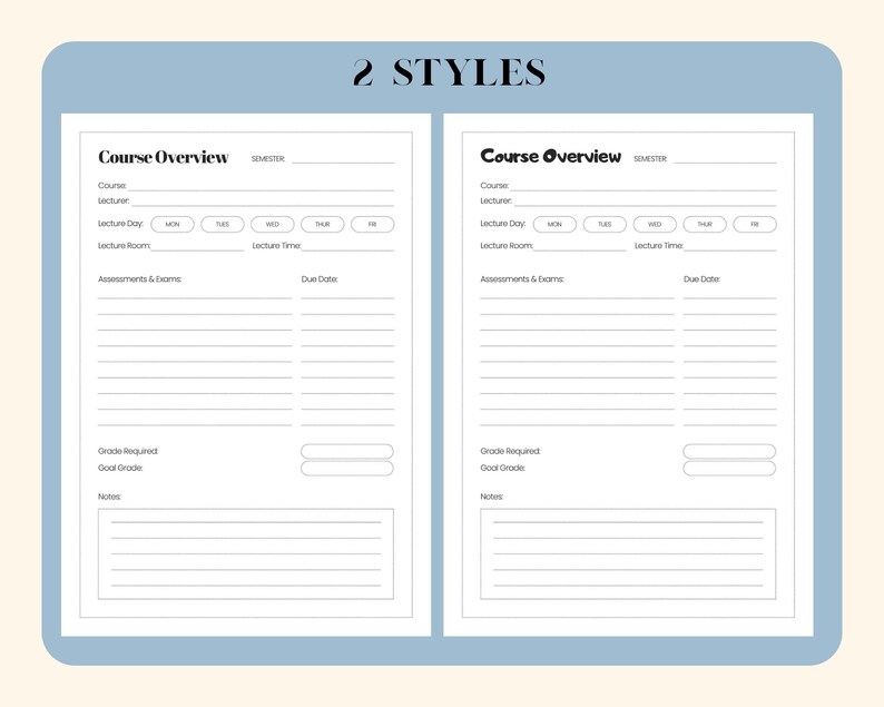 Minimalist Course Overview Planner Template for Students - Etsy