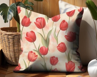 Red Tulips Spring Decorative Accent Pillow Covers