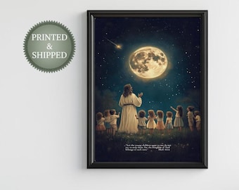 Christian Wall Art Printed and Shipped, Mark 10:14 Let The Children Come To Me Bible Faith Sunday School Poster