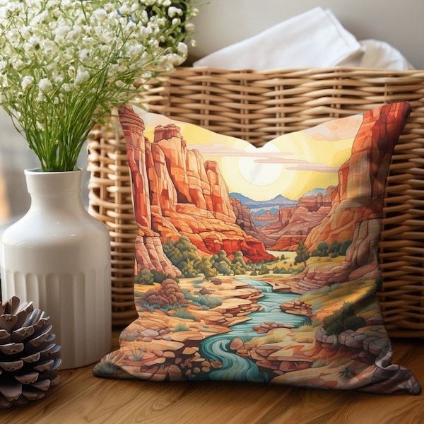 Red Canyon Southwestern Print Decor Pillow Cover, Canyon Rock Art Climbing Nature Lover Gift, RV Decor Pillow Gift, Desert Art Accent Pillow