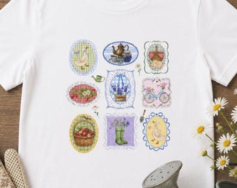 Cottagecore Gardening Goose Shirt, Vintage Floral Summer Vibes Strawberry Goose Tee