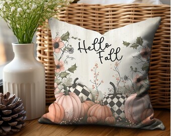 Hello Fall Pink Pumpkin Pillow Cover: Vintage Thanksgiving Decor
