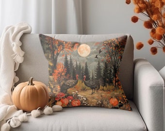 Thanksgiving Wild Forest Turkeys Home Decor Living Room Pillow Cover, Fall Farmhouse Turkey Accent Pillow, Autumn Living Room Pillow Covers