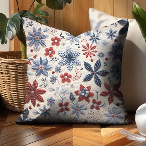 4th of July Independence Day Floral Decor Indoor Pillow Cover, Red White and Blue Patriotic Throw Pillows, Americana Farmhouse Decor Pillows