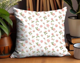 Pink Rosebud Cottagecore Farmhouse Throw Pillow Covers