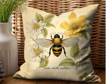 Bee Pillow Cover Sofa Accent Pillow French Country Decor Queen Bee Keeper Gifts French Bee Flowers Unique Pillows Honeybee Home Decor