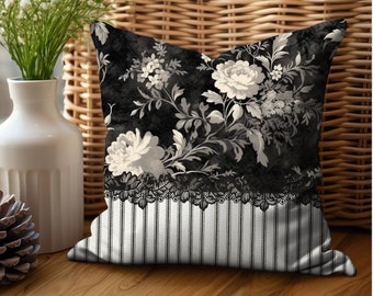 Black Floral French Country Decor Pillow Cover France Floral Sofa Pillow Case Gift For Women Unique Pillow Covers Victorian Country Decor