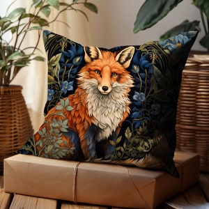 Forest Fox Pillow With Insert William Morris Inspired Cushion Whimsical Fox Garden Retro Charm Home Decor Country Farmhouse Soft Pillow