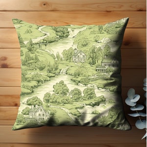 French Country Green Toile Pillow Cover | Green Throw Pillow Case | French Country Home Decor | Housewarming Gift | Farmhouse Style Cover