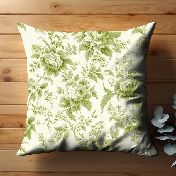 French Country Green Floral Pillow Cover | Green Floral Pillow Case |  Green Floral Pillow Cushion | Shabby Decor | Unique Gift For Her