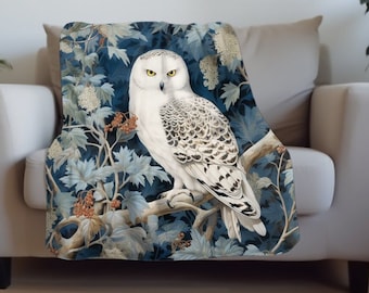 Owl Sherpa Fleece Blanket | Snow Owl Ski Lodge Decor | Rustic Cabin Decor | Unique Gift For Owl Lover | White Owl Throw Blanket