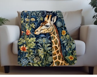 William Morris Inspired Giraffe Blanket For Adults | Sherpa Fleece Blanket | Jungle Safari Home Decor | Unique Gift For Giraffe Lovers