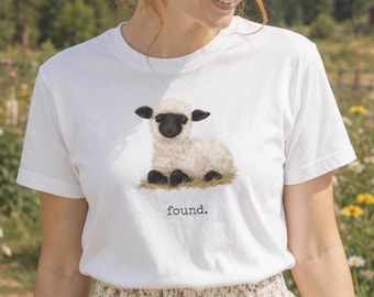 Christian Psalm 23 Found Lamb Minimal Cottagecore Sheep Tee, Bible Faith Inspired Unisex Soft T-Shirt