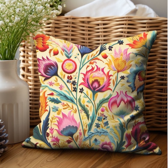 Colorful Boho Hippie Floral Home Decor Throw Pillow Covers, Unique Home Decor Housewarming Gift, Eclectic Maximalist Floral Accent Pillows