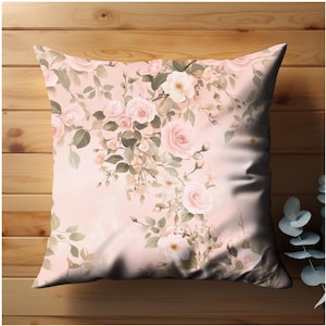 French Country Cottagecore Decor Pink Rose Soft Pillow Cover, Pink Rose Home Decor Soft Pillow Cushion Cover, Soft Pink Fabric Pillow Cover