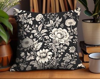 Black Floral Victorian Style French Country Decor France Floral Sofa Pillow Case Gift For Women Unique Pillow Cover Victorian Country Decor
