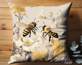 Bee Pillow Cover, French Country Decor Bee Lover Gift, Best Friends Gift, Save the Bees Pillow Cover, Honey Bee Decor, Housewarming Gifts